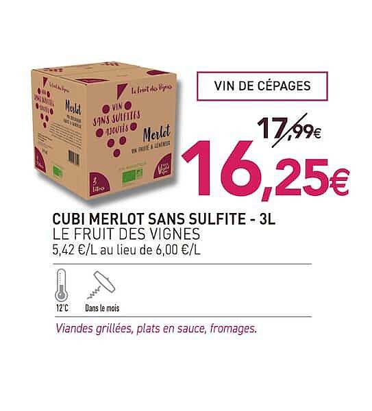 CUBI MERLOT SANS SULFITE - 3L LE FRUIT DES VIGNES