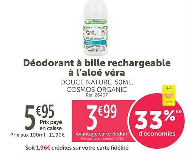 Déodorant à bille rechargeable à l’aloé vera