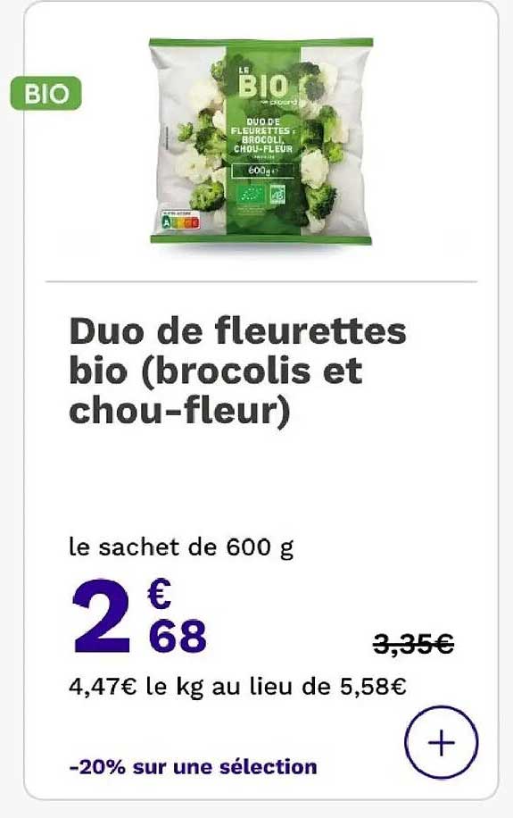 Duo de fleurettes bio (brocolis et chou-fleur)
