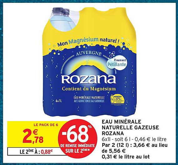 Eau minérale naturelle gazeuse Rozana 6x1 l