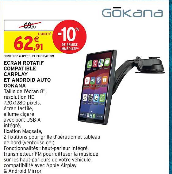 ECRAN ROTATIF COMPATIBLE CARPLAY ET ANDROID AUTO GOKANA