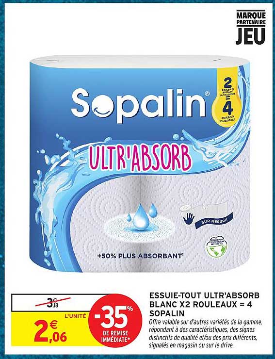 ESSUIE-TOUT ULTR'ABSORB BLANC X2 ROULEAUX = 4 SOPALIN
