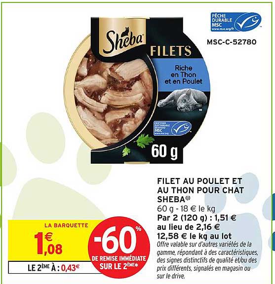 FILET AU POULET ET AU THON POUR CHAT SHEBA