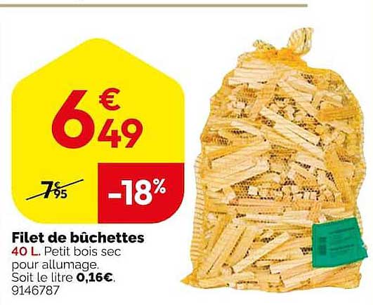 Filet de bûchettes 40 L. Petit bois sec pour allumage.