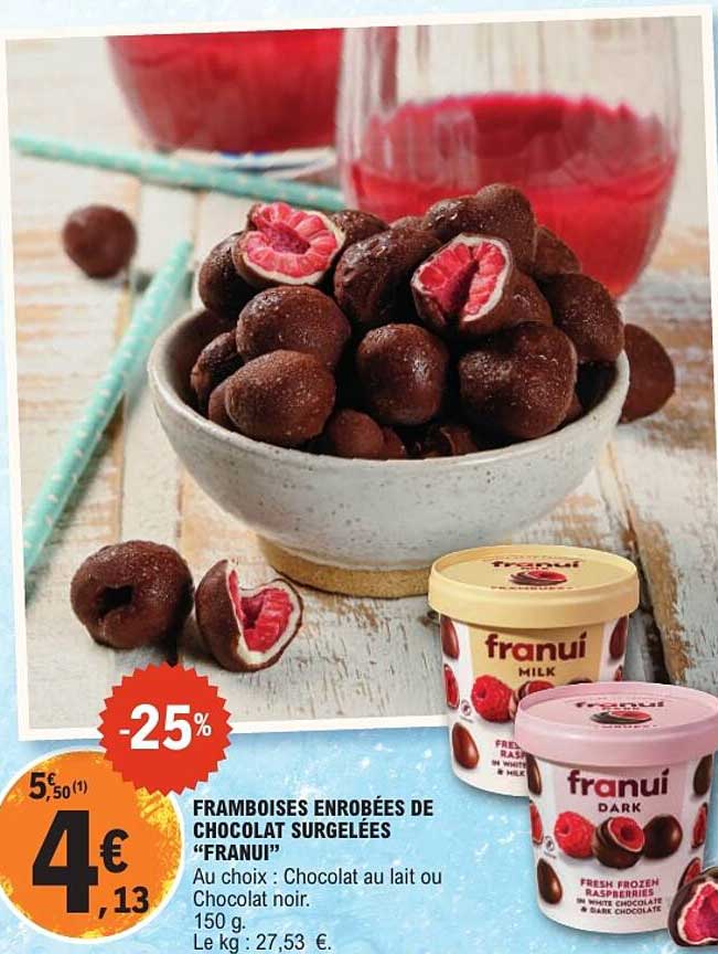 FRAMBOISES ENROBÉES DE CHOCOLAT SURGELÉES “FRANUI”