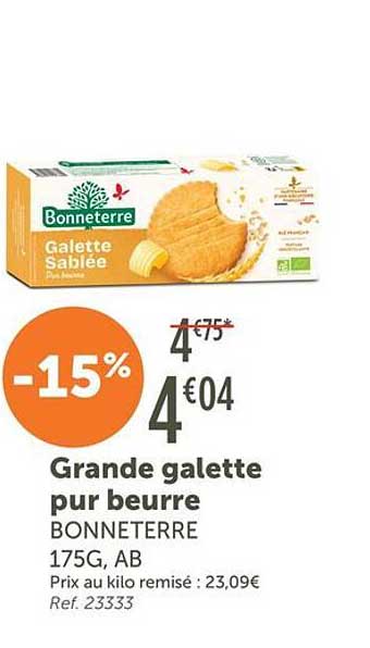 Grande galette pur beurre BONNETERRE 175G, AB