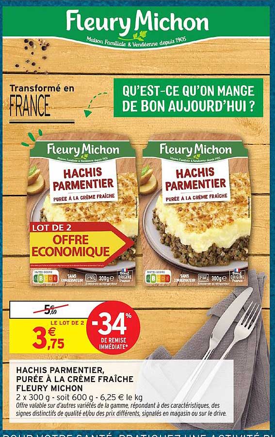 HACHIS PARMENTIER, PURÉE À LA CRÈME FRAÎCHE FLEURY MICHON