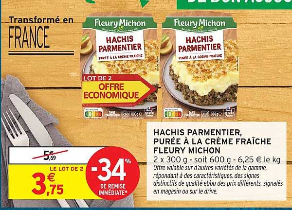 HACHIS PARMENTIER, PURÉE À LA CRÈME FRAÎCHE FLEURY MICHON