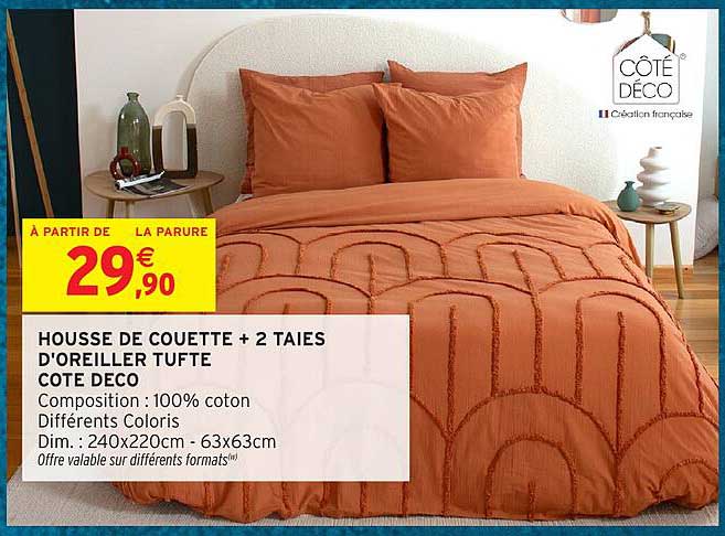 HOUSSE DE COUETTE + 2 TAIES D'OREILLER TUFTE COTE DECO