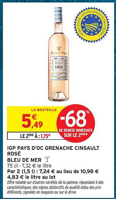 IGP PAYS D'OC GRENACHE CINSAULT ROSÉ BLEU DE MER