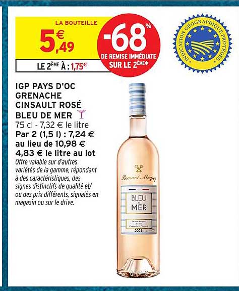 IGP PAYS D'OC GRENACHE CINSAULT ROSÉ BLEU DE MER