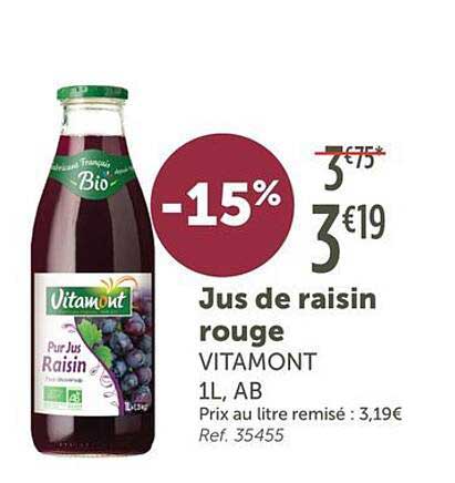Jus de raisin rouge VITAMONT 1L, AB