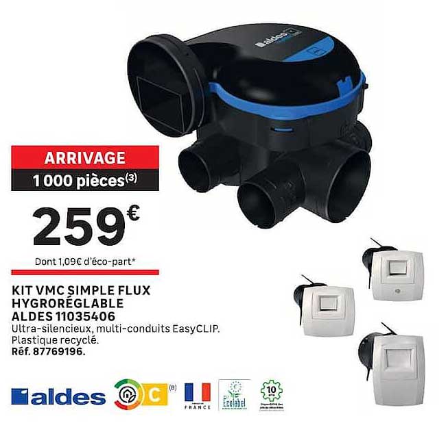 KIT VMC SIMPLE FLUX HYGRORÉGLABLE ALDES 11035406