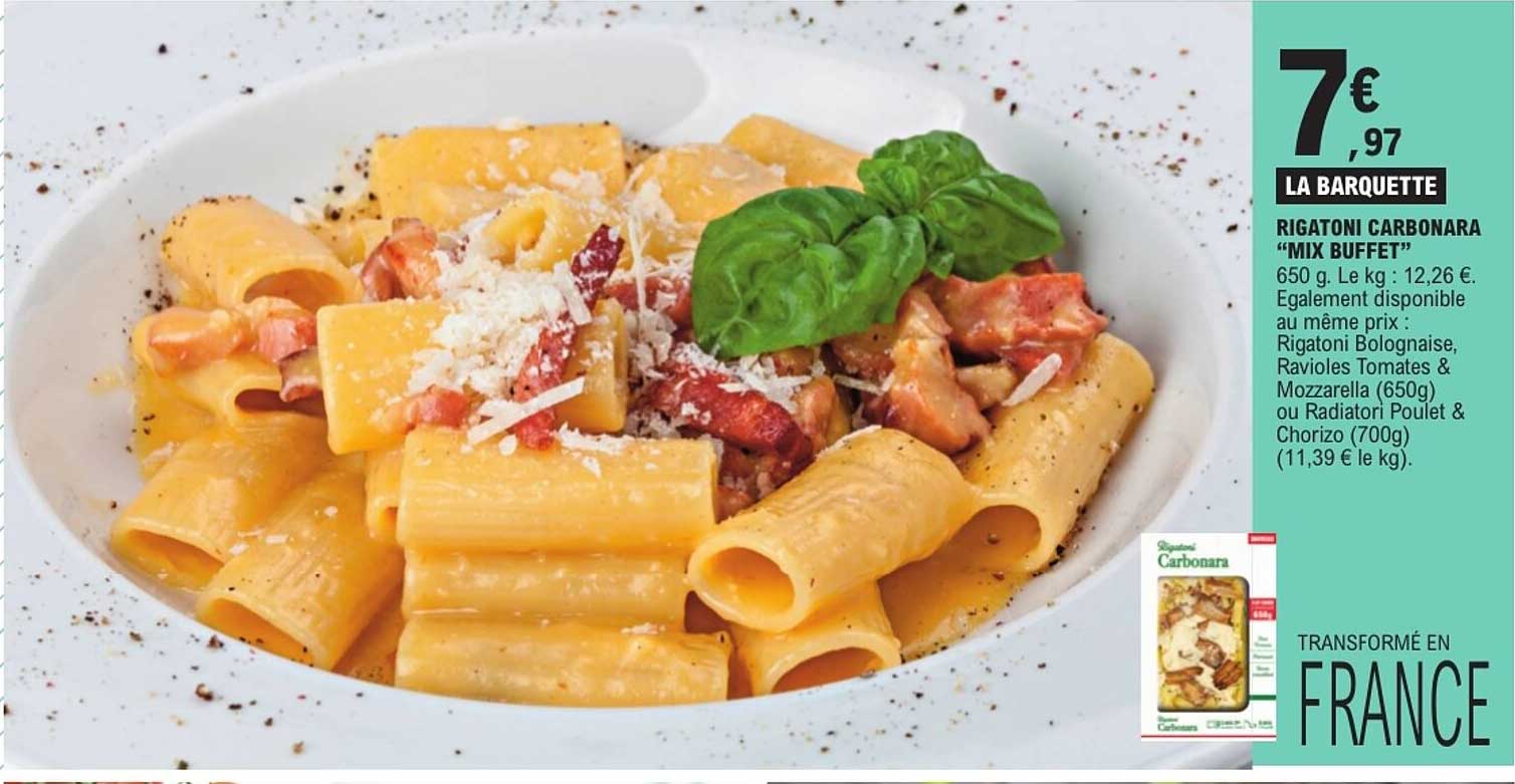LA BARQUETTE RIGATONI CARBONARA “MIX BUFFET”