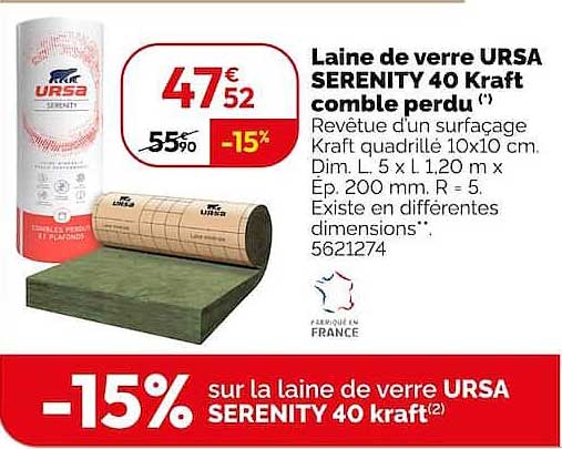 Laine de verre URSA SERENITY 40 Kraft comble perdu(1)