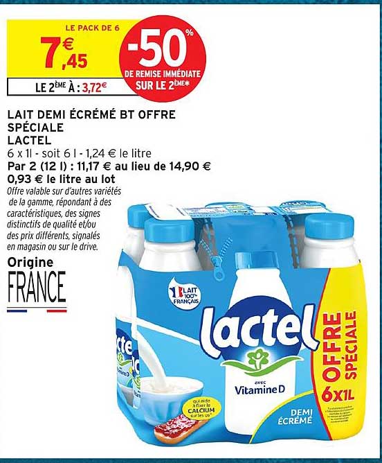 LAIT DEMI ÉCRÉMÉ BT OFFRE SPÉCIALE LACTEL