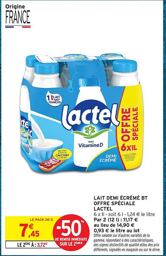 LAIT DEMI ÉCRÉMÉ BT OFFRE SPÉCIALE LACTEL