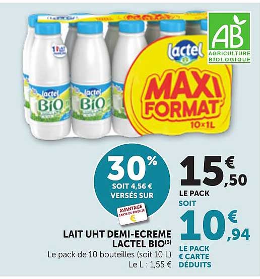 LAIT UHT DEMI-ECREME LACTEL BIO