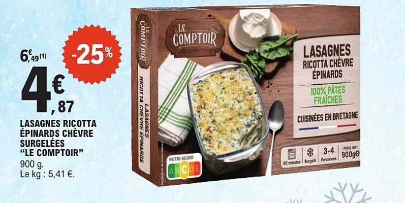 LASAGNES RICOTTA ÉPINARDS CHÈVRE SURGELÉES “LE COMPTOIR”