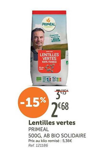 Lentilles vertes PRIMEAL 500G, AB BIO SOLIDAIRE