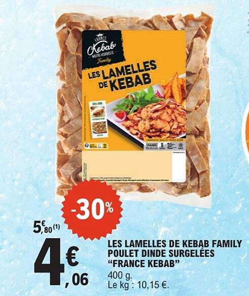 LES LAMELLES DE KEBAB FAMILY POULET DINDE SURGELÉES “FRANCE KEBAB”