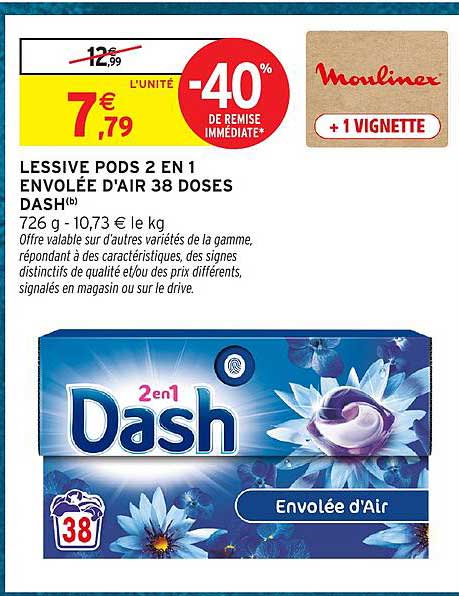 LESSIVE PODS 2 EN 1 ENVOLÉE D'AIR 38 DOSES DASH