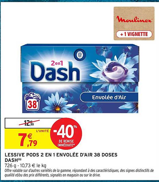 LESSIVE PODS 2 EN 1 ENVOLÉE D'AIR 38 DOSES DASH