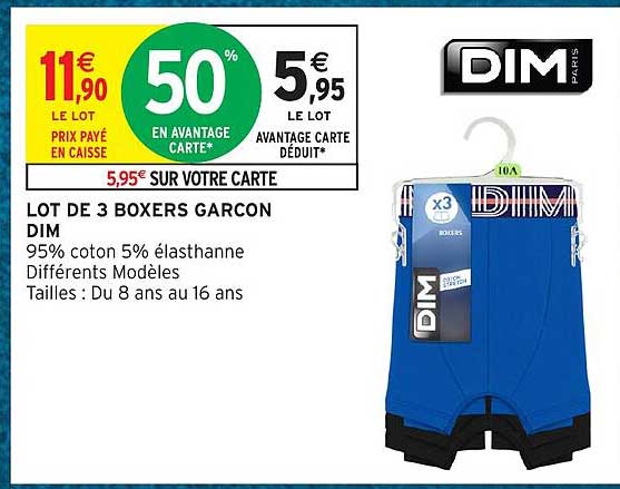 LOT DE 3 BOXERS GARCON DIM