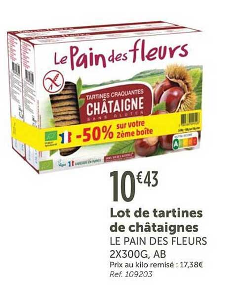 Lot de tartines de châtaignes LE PAIN DES FLEURS 2X300G, AB