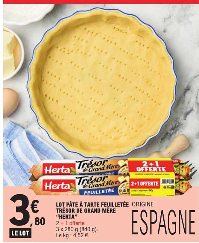 LOT PÂTE À TARTE FEUILLETÉE TRÉSOR DE GRAND MÈRE "HERTA"