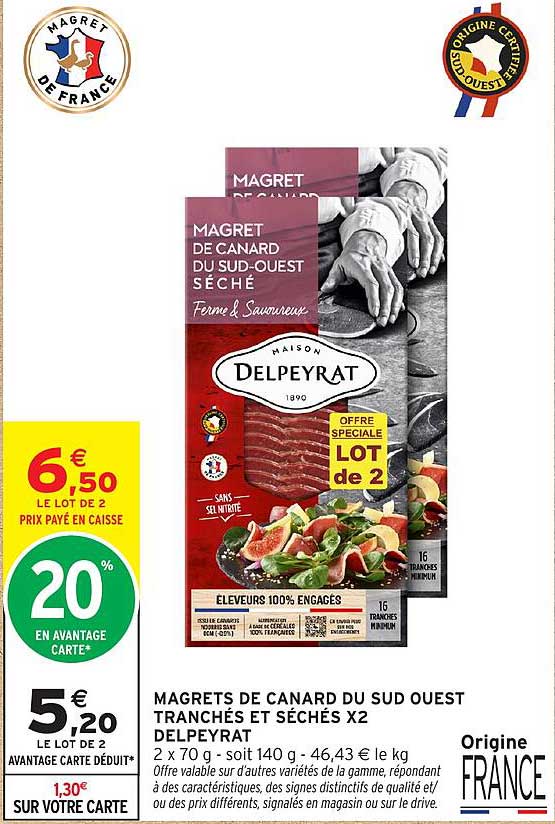 MAGRETS DE CANARD DU SUD OUEST TRANCHÉS ET SÉCHÉS X2 DELPEYRAT