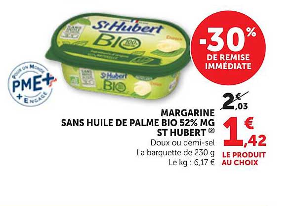 MARGARINE SANS HUILE DE PALME BIO 52% MG ST HUBERT