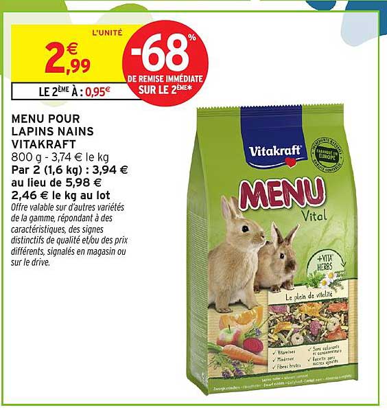 MENU POUR LAPINS NAINS VITAKRAFT