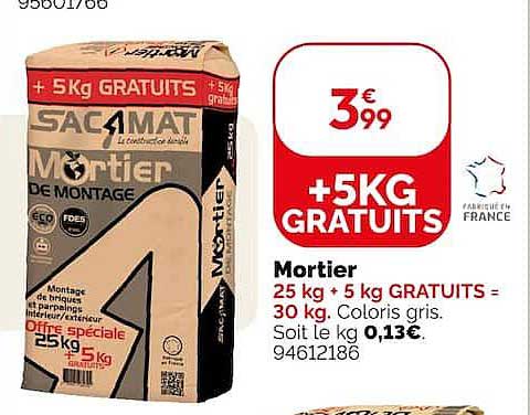 Mortier 25 kg + 5 kg GRATUITS