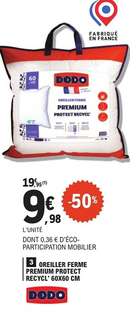 OREILLER FERME PREMIUM PROTECT RECYCL' 60X60 CM