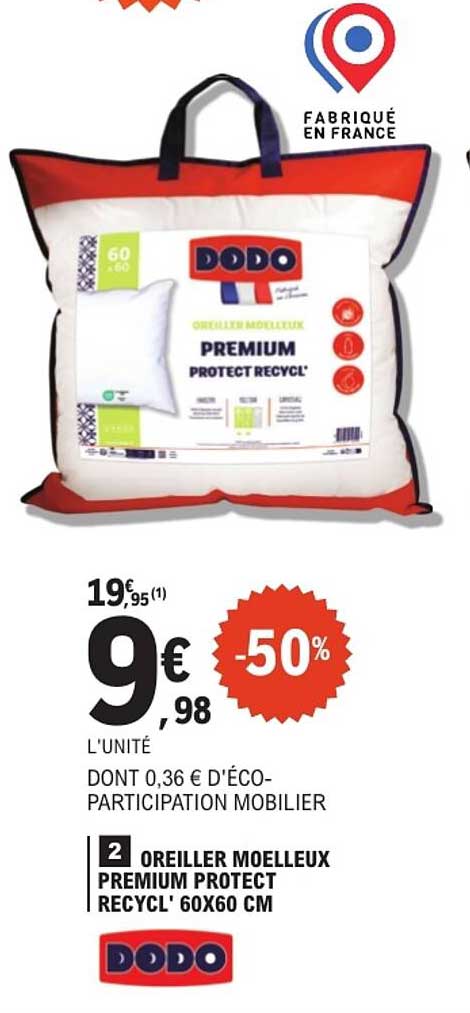 OREILLER MOELLEUX PREMIUM PROTECT RECYCL' 60X60 CM