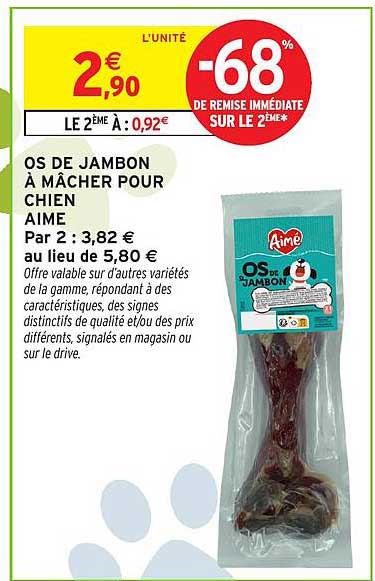 OS DE JAMBON À MÂCHER POUR CHIEN AIME