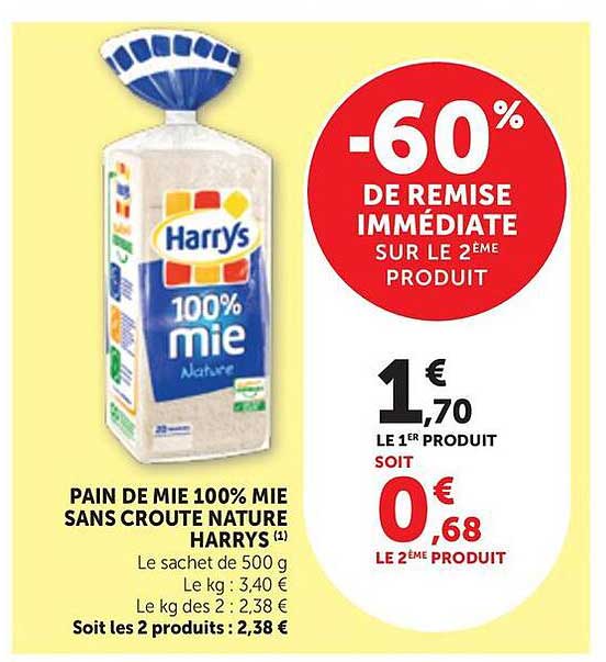 PAIN DE MIE 100% MIE SANS CROUTE NATURE HARRYS