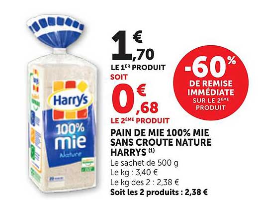 PAIN DE MIE 100% MIE SANS CROUTE NATURE HARRY'S