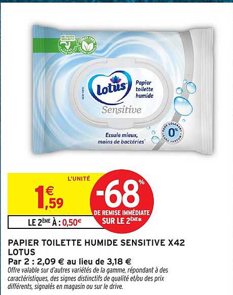 PAPIER TOILETTE HUMIDE SENSITIVE X42 LOTUS