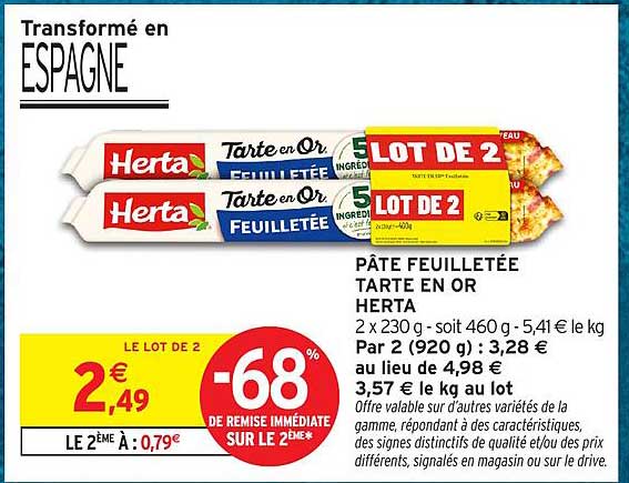 PÂTE FEUILLETÉE TARTE EN OR HERTA