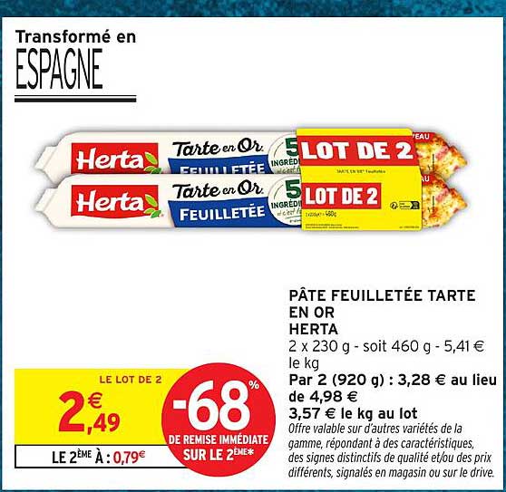 PÂTE FEUILLETÉE TARTE EN OR HERTA