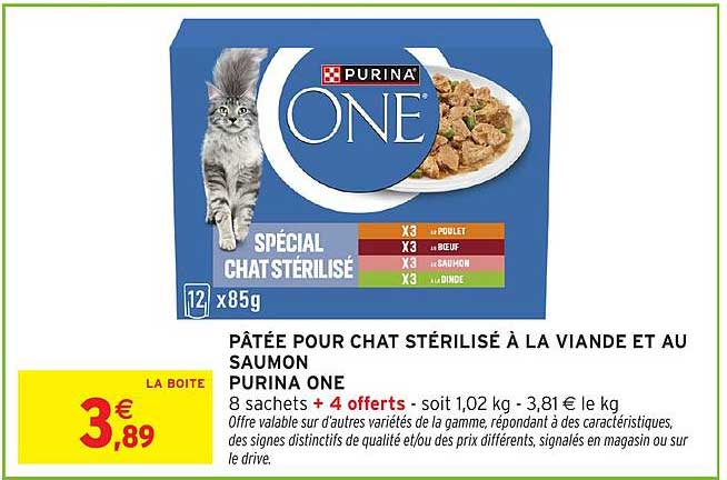 PÂTÉE POUR CHAT STÉRILISÉ À LA VIANDE ET AU SAUMON PURINA ONE