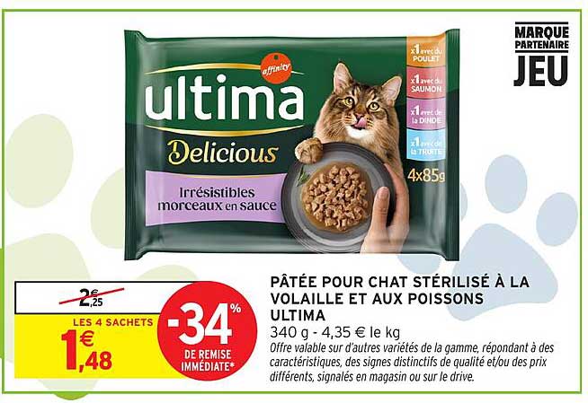 PÂTÉE POUR CHAT STÉRILISÉ À LA VOLAILLE ET AUX POISSONS ULTIMA