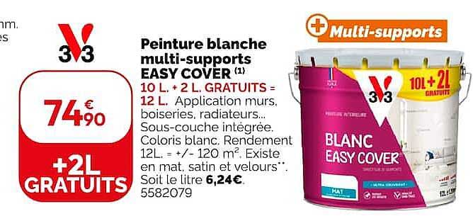 Peinture blanche multi-supports EASY COVER (1) 10 L + 2 L GRATUITS