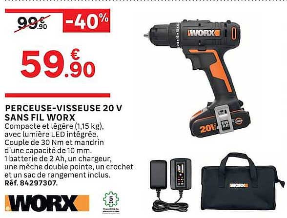 PERCEUSE-VISSEUSE 20 V SANS FIL WORX