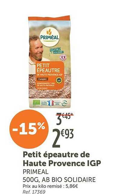 Petit épeautre de Haute Provence IGP PRIMEAL 500G, AB BIO SOLIDAIRE