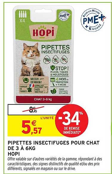 PIPETTES INSECTIFUGES POUR CHAT DE 3 À 6KG HOPI