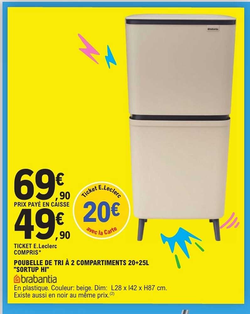 POUBELLE DE TRI À 2 COMPARTIMENTS 20+25L "SORTUP HI"