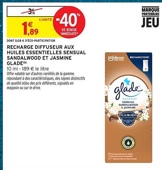 RECHARGE DIFFUSEUR AUX HUILES ESSENTIELLES SENSUAL SANDALWOOD ET JASMINE GLADE